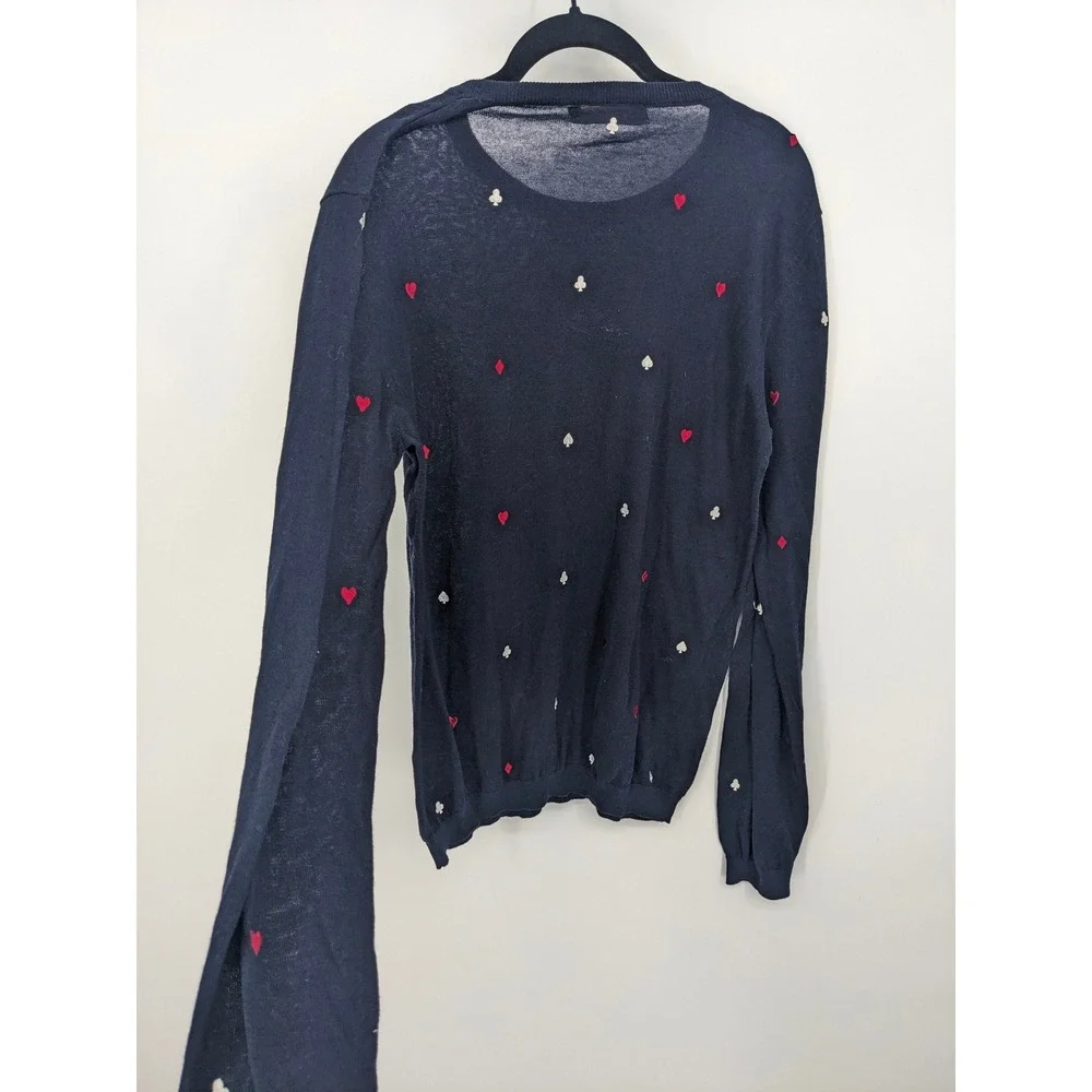 Zara Man Sweater Mens Medium Navy Blue Hearts Playing Cards‎ Lightweight Casual